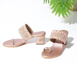 Kneetoes Women Luxe Embellished Rose Gold Sandals-image-66