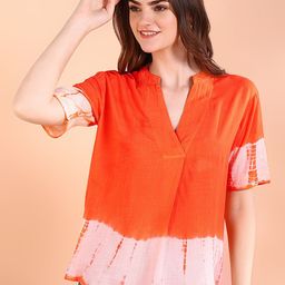 Maaesa Women Tie and Dye Mandarin Collar Top-image-84