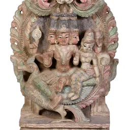 Exotic India Beige & Green Wooden Religious Idol Showpiece-12