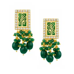 Peora Gold Plated Maroon Cubic Zirconia & Beaded Drop Earrings-41