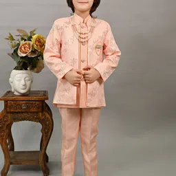 BT DEZINES Boys Sequined Embroidered Silk Mandarin Collar Sherwani Set-picture-5