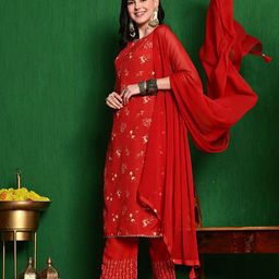 Sangria Printed Round Neck Kurta & Trouset With Dupatta image 1