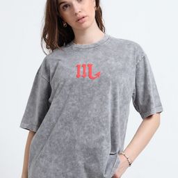 RHINO CULT Graphic Printed Drop-Shoulder Sleeves Round Neck Cotton Oversized T-shirt-image-86