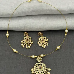 Rangrozo Jewellery Gold Plated Stone-Studded & Beaded Jewellery Set-picture-21