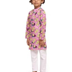 baesd Funny Bones Clothings Boys Printed Regular Linen Kurta with Pyjamas image 4