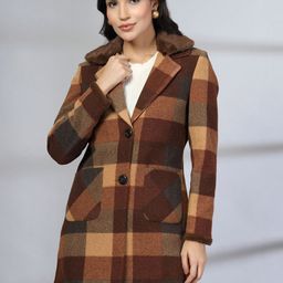Juelle Women Checked Notched Lapel Collar Single-Breasted Overcoat-image-104
