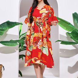 HANDICRAFT PALACE Women Floral Printed V Neck Midi Nightdress-picture-3