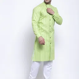 KLOTTHE Men Green Striped Thread Work Kurta image 3