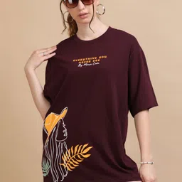 MORSE CODE Printed Pure Cotton Round Neck Oversized T-shirt-35