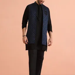 KISAH Men Regular Fit Woven Design Kurta Nehru Jacket Trouser Set-picture-33