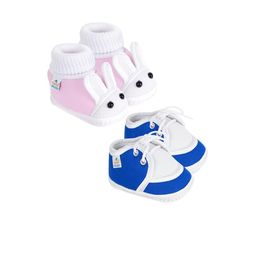 Neska Moda 3 To 12 Months Baby Boys & Baby Girls Set of 2 Pair Soft Cotton Rabbit Face Lace Booties (Toe to Heel Length - 12 cm, Baby Pink, Blue)-137