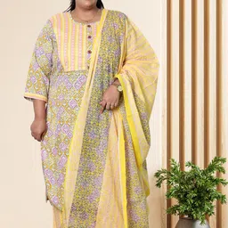 myplusfashion Women Floral Printed Regular Kurta with Palazzos & With Dupatta-picture-47