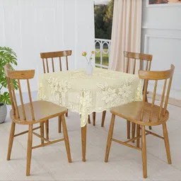 Aura Cream-Coloured Floral Cotton 4-Seater Table Cover-34