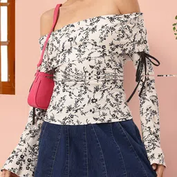 DressBerry Floral Femme Off-Shoulder Bow Detail Bardot Top-picture-38