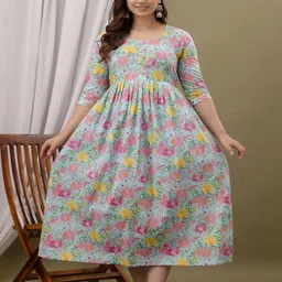 Nevisha Style Women Floral Printed Thread Work Floral Maternity Anarkali Kurta-image-50