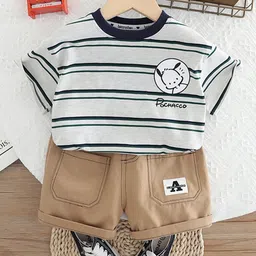 INCLUD Boys Striped Round Neck T-shirt With Shorts-15