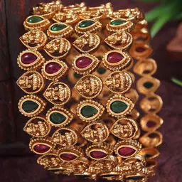 Anouk Set Of 4 Gold-Plated Artificial Stones And Beads Studded Temple Bangles-16