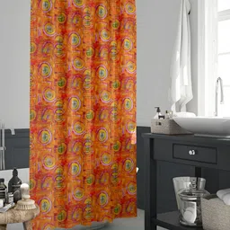 ArtzFolio Orange-Colored & Green Printed Waterproof Shower Curtains-6