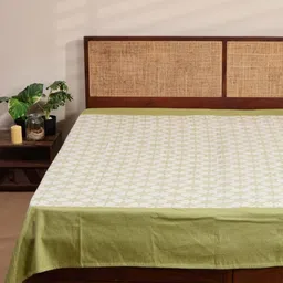 Fabindia Green Jarul Cutwork Printed King SizeBedCover-image-47