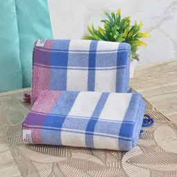 FABINALIV White & Blue 2 Striped Cotton 225 GSM Bath Towel-79