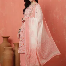 Anouk Women Ethnic Motifs Printed Regular Thread Work Kurta with Trousers & With Dupatta image 3