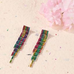 StyleCast Silver-Plated Rhinestone Studded Tasselled Geometric Drop Earrings-image-12