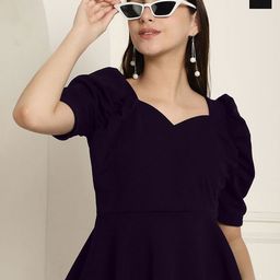 Tromko Women Pack Of 2 Sweetheart Neck Puff Sleeve Peplum & Regular Top-image-69