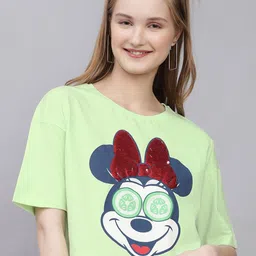Free Authority Mickey & Friends Printed Pure Cotton Boxy Fit Round Neck T-Shirt-image-30