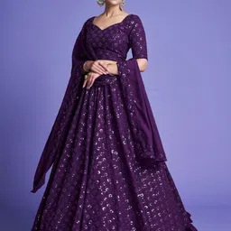 Fashionuma Embroidered Sequinned Semi-Stitched Lehenga & Unstitched Blouse With Dupatta-image-51