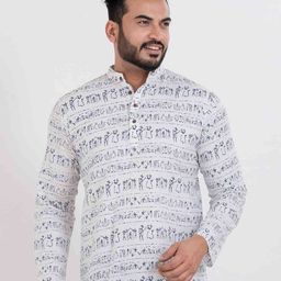 Sultan The King Of Kurta Tribal Printed Band Collar Cotton Short Kurta-image-33