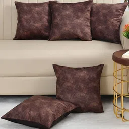 WISE HOME Coffee Brown Set of 5 Velvet Square Cushion Covers-picture-8