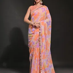 LeeliPeeri Designer Abstract Printed Mirror Work Embroidered Saree-23