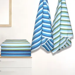 Athom Living Iris Blue & Green 6 Pieces Striped Cotton 210 GSM Bath Towels-81