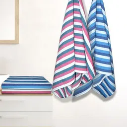 Myntra Elegant Homes Blue & Pink 4 Pieces Striped Lightweight Cotton 150 GSM Bath Towels-image-44