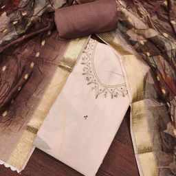 HERE&NOW Floral Beads & Stones Cemric Cotton Unstitched Dress Material-image-78