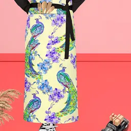ArtzFolio Yellow & Green Printed Cotton Waist Apron-7