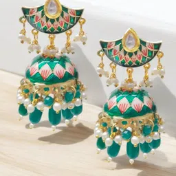 Anouk Kundan Stone Studded Dome Shaped Meenakari Jhumkas-13
