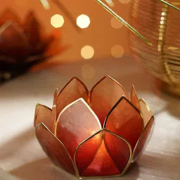 Pure Home and Living Burgundy & Gold-Toned Metal Tealight Holder-image-49