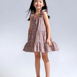 A.T.U.N. Girls Cotton Floral Printed Sleeveless Lavendar Multi Jolie Dress-image-25