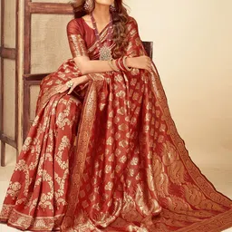 KALINI Woven Design Zari Red Art Silk Banarasi Saree-picture-6