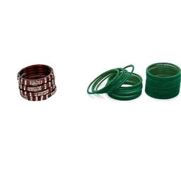 Somil Set of 28 Green & Maroon Glass Artificial Stones And Beaded Bangles Set-image-99