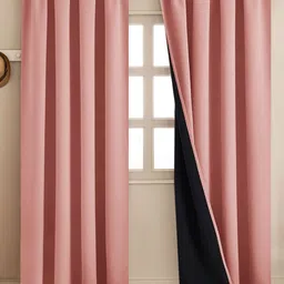 HOMEMONDE Peach-Coloured 2 Pieces Black Out Window Curtains-16