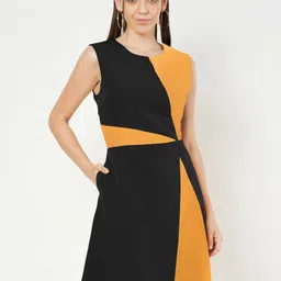 BRINNS Women Colourblocked Round Neck Sleeveless Knee Length A-Line Dress-image-44