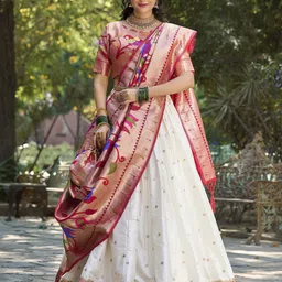 LEAFFEB Woven Design Silk Semi-Stitched Lehenga & Unstitched Blouse With Dupatta-picture-27