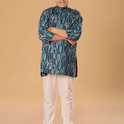 The Mini Trunk Boys Abstract Printed Mandarin Collar Straight Kurta With Trousers-52