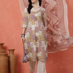 Anouk Ethnic Motifs Printed Pure Cotton Straight Kurta With Trousers & Dupatta-17