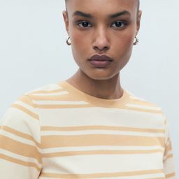 MANGO Women Striped Round Neck Pure Cotton T-shirt-image-60