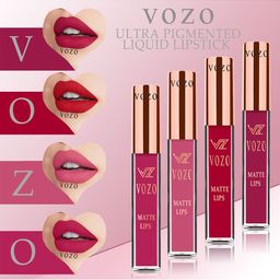 VOZO Set Of 4 Matte Lips Liquid Lipstick- Cherry Red101- Red104- Peach203- Magenta204-10
