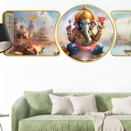 Aura Blue & Gold-Toned 1 Piece Wood Religious Wall Paintings-picture-37