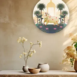 THE QUIRKY HOME White & Green Pichwai Cow Palm Tree Printed Ceramic Decorative Wall Decor-5